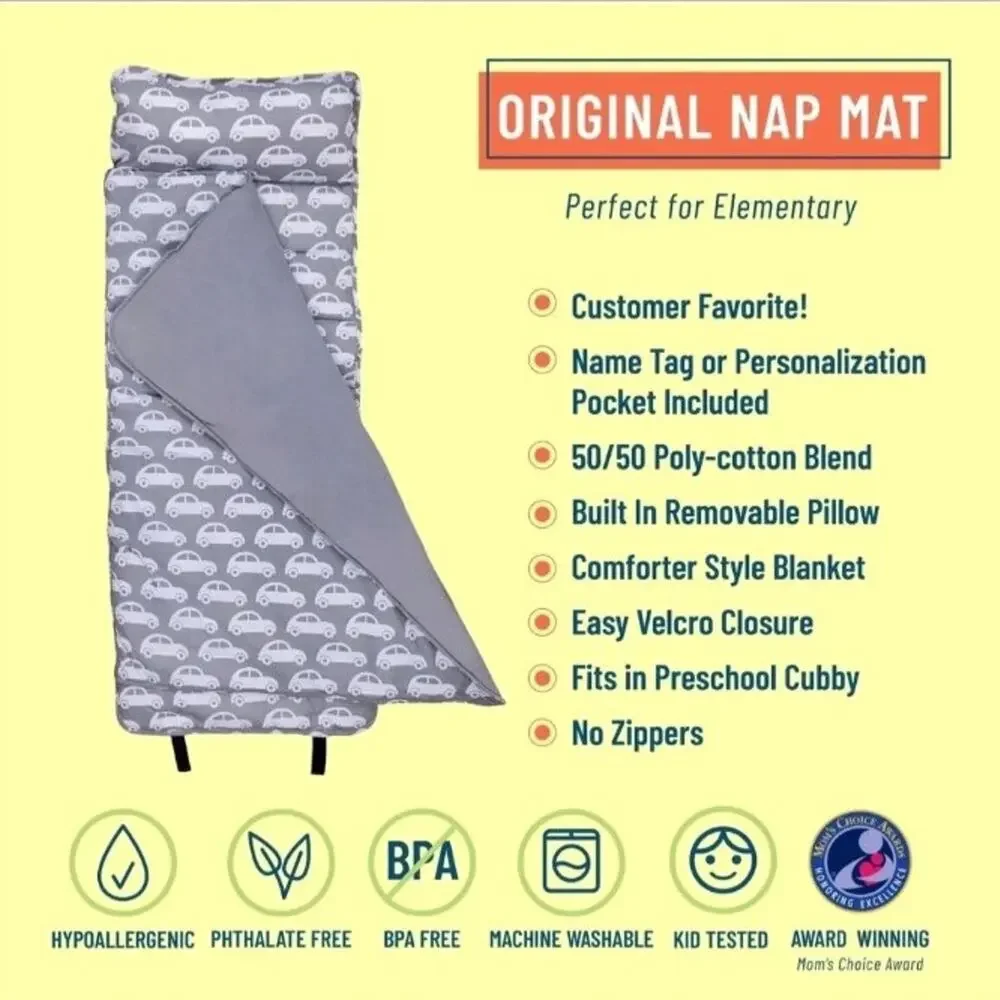 Wildkin brand kids' nap mat features a grey car pattern NWoT